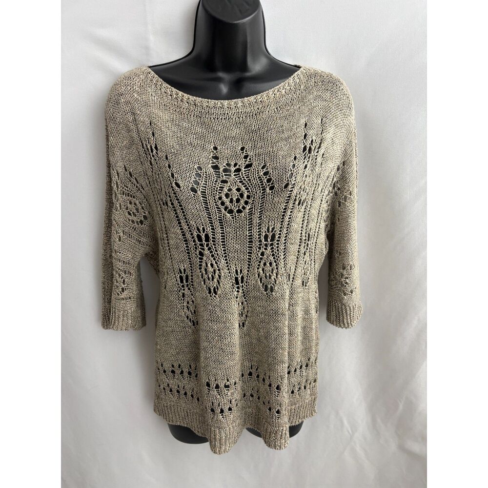 Max Studio Brown Summer Sweater Linen Blend Lagenlook Size XS Classic Knit Basic